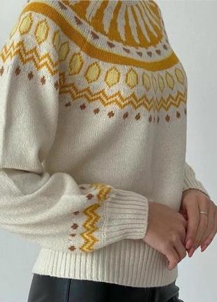 Бежевый женский новый теплый свитер свитер свитерик шерстяной с шерстью с узором хл xl2 фото