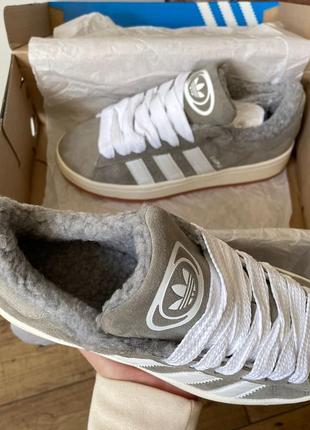 Adidas campus grey white winter хутро9 фото