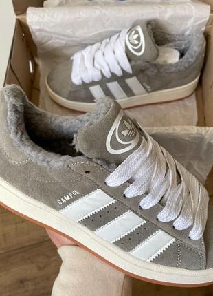 Adidas campus grey white winter хутро4 фото