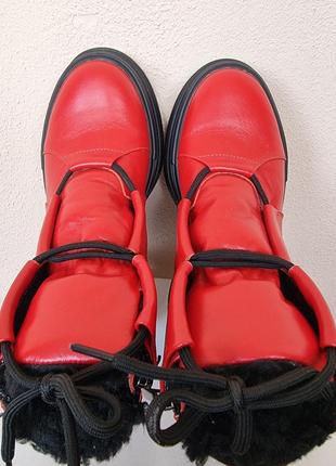 Красные женские зимние ботинки из натуральной кожи, кожаные сапожки5 фото