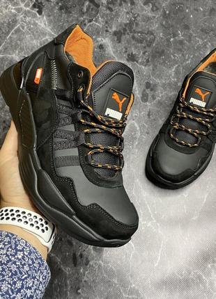 Зимние мужские ботинки puma black orange (мех) 40-44
