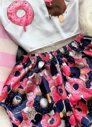 Атласная женская пижама пижамка мороженое фламинго авокадо лиса лисичка