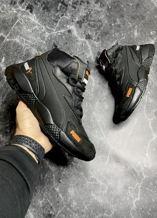 Зимние мужские ботинки puma black orange (мех) 42