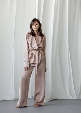 Нежный пудровый комплект для хорошего сна, пудровая пижама кимоно и штаны, комплект в пижамном стиле4 фото