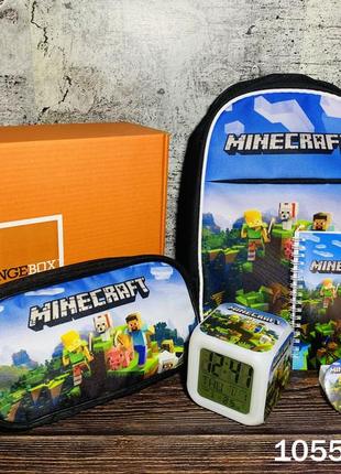 Подарок minecraft майнкрафт набор "orangebox" часы рюкзак пенал бананка