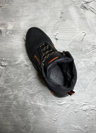 Стильные черные зимние мужские ботинки, кроссовки утепленные, кожаные/кожа-мужская обувь на зиму8 фото