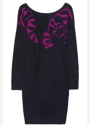 Оригинальное теплое платье свитер из шерсти и мехом енота5 фото