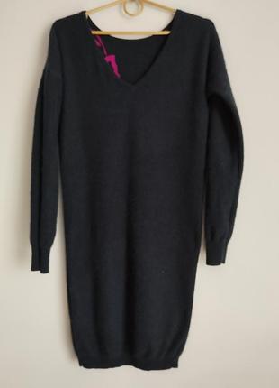 Оригинальное теплое платье свитер из шерсти и мехом енота3 фото