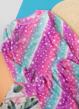 Жіноча райдужна махрова тепла піжама велсофт веселка , женская радужная тёплая махровая пижама плюш2 фото