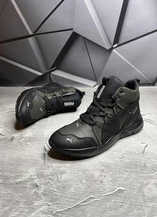 Зимние мужские ботинки puma black haki (мех) 40-41-42-43-44-455 фото