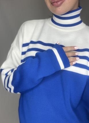 Женский пуловер синий в белую полоску4 фото