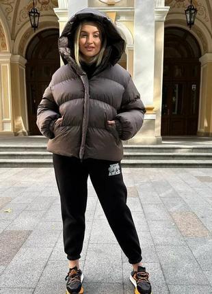 Зимняя куртка оверсайз пуховик с капюшоном