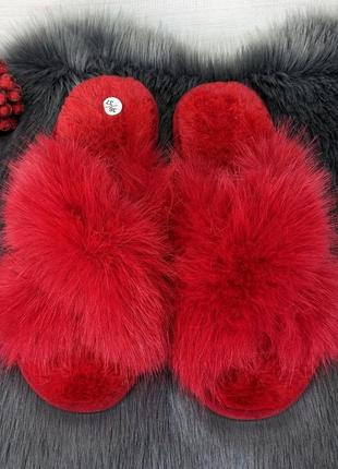 Тапочки меховые женские с переплетом красные 42674 фото