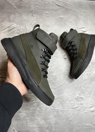 Зимние мужские ботинки puma haki black (мех) 40-41-42-43-44-45