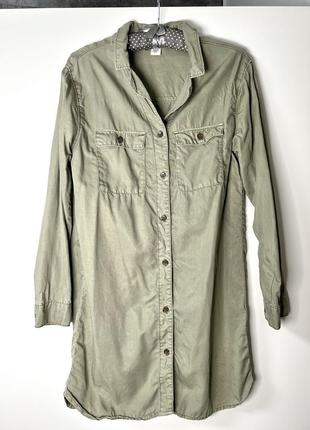 Зеленое платье h&m на пуговицах с воротничком, размер xs-s