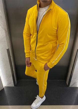 Спортивный костюм мужской на микрофлисе желтый брюки + кофта