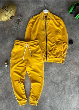 Спортивный костюм мужской на микрофлисе желтый брюки + кофта5 фото