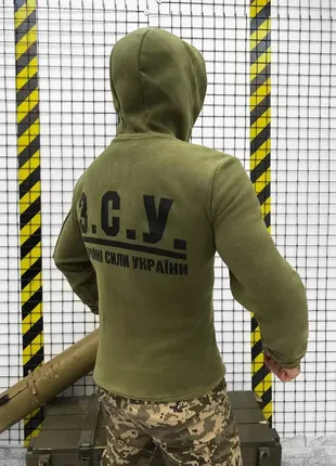 Військова кофта олива для зсу на флісі, утеплена тактична кофта з гербом україни, флісова коф1 фото