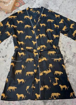 Чёрный халат кимано в стиле фриды кало, в животный принт ягуара(36-38 размер)2 фото