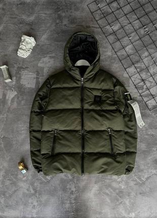 Брендовая мужская зимняя куртка stone island хаки / пуховики стоник искрленд