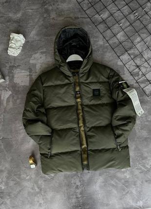 Брендовая мужская зимняя куртка stone island хаки / пуховики стоник искрленд8 фото