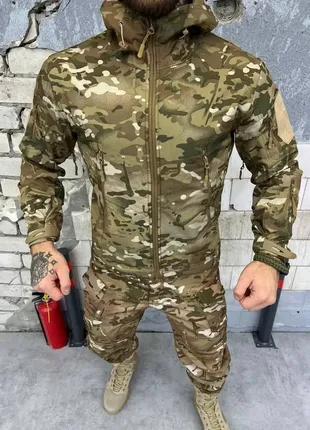Тактична куртка на флісі softshell мультикам, водонепроникна осінка куртка softshell мультика