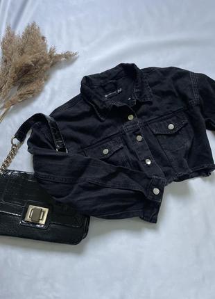 Трендова вкорочена джинсовка, чорна графітова джинсовка, джинсова куртка жіноча2 фото