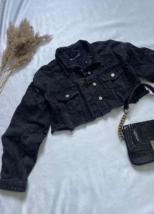 Трендова вкорочена джинсовка, чорна графітова джинсовка, джинсова куртка жіноча4 фото