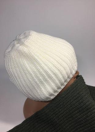 Белая шапка теплая вязанная зима полу шерсть н14083 фото