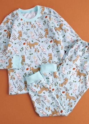 Новогодняя трикотажная хлопковая пижама пижамка теплая байковая с начесом для девочки мальчика