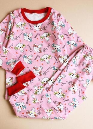 Трикотажная хлопковая пижама пижамка теплая байковая с начесом для девочки мальчика
