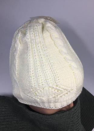 Белая ажурная шапка теплая вязанная зима полу шерсть н14073 фото