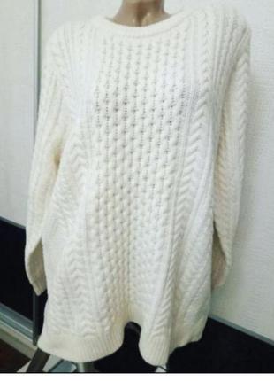 Шерстяной белый свитер косичка2 фото