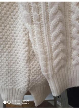 Шерстяной белый свитер косичка8 фото