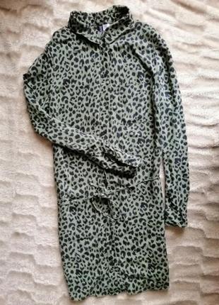 Платье рубашка леопардовый принт катон h&m новое с поясом