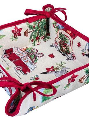 Хлібниця текстильна новорічна корзинка для солодощів limaso 20х20х8 см. гобелен