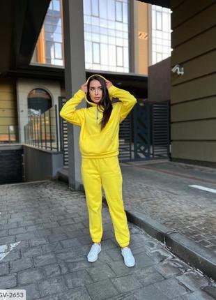 Спортивний костюм жіночий жовтий на флісі теплий1 фото