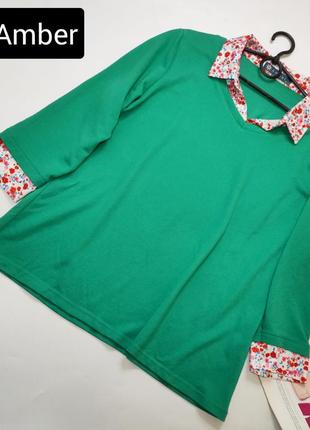 Джемпер жіночий зеленого кольору з імітацією сорочки в квітковий принт від бренду amber 20/22