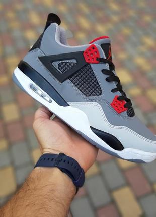 Теплые зимние кожаные термо кроссовки nike air jordan 4 серые с красным мужскими найк аэр джордан терм