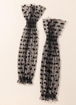 Довгі фатинові рукави  з малюнком горох чорні (0049)2 фото