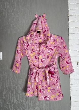 Плюшевый халат с капюшоном свинка пеппа на девочку 5-6роков peppa pig