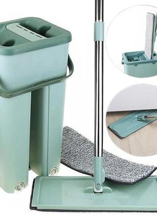 Швабра - ледар з відром і автоматичним віджимом 2 в 1 hand free cleaning mop 5 л. колір: зелений