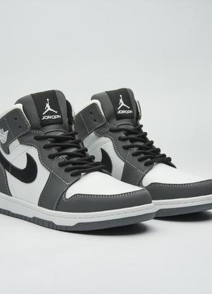 Зимние кроссовки nike air jordan мужские, найк аир джордан кожаные с мехом, эир джордан серые, джорданы зимние