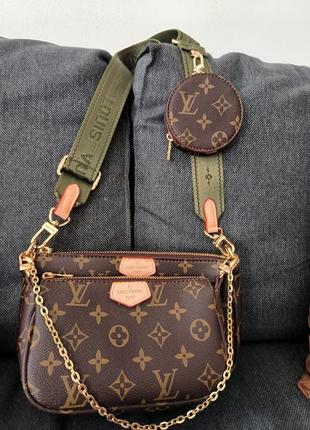 Женская сумка louis vuitton pochete multi brown/green3 фото