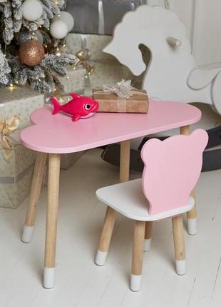 Столик детский облако со стульчиком медвежонок 46х70х40 см розовый/белый. (992518)