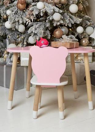 Столик детский облако со стульчиком медвежонок 46х70х40 см розовый/белый. (992518)6 фото
