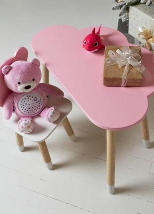 Столик детский облако со стульчиком медвежонок 46х70х40 см розовый/белый. (992518)7 фото