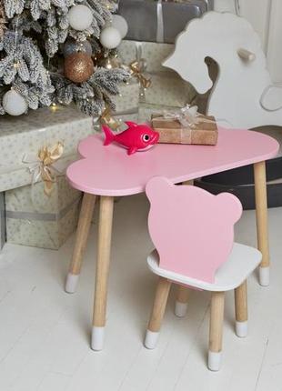 Столик детский облако со стульчиком медвежонок 46х70х40 см розовый/белый. (992518)4 фото