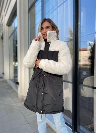 Женская куртка зимняя из плащевки на синтепоне 250 с меховыми рукавами размеры норма и батал9 фото
