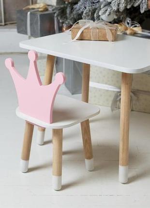 Столик детский прямоугольный со стульчиком корона 46х60х40 см белый/розовый (12311985)